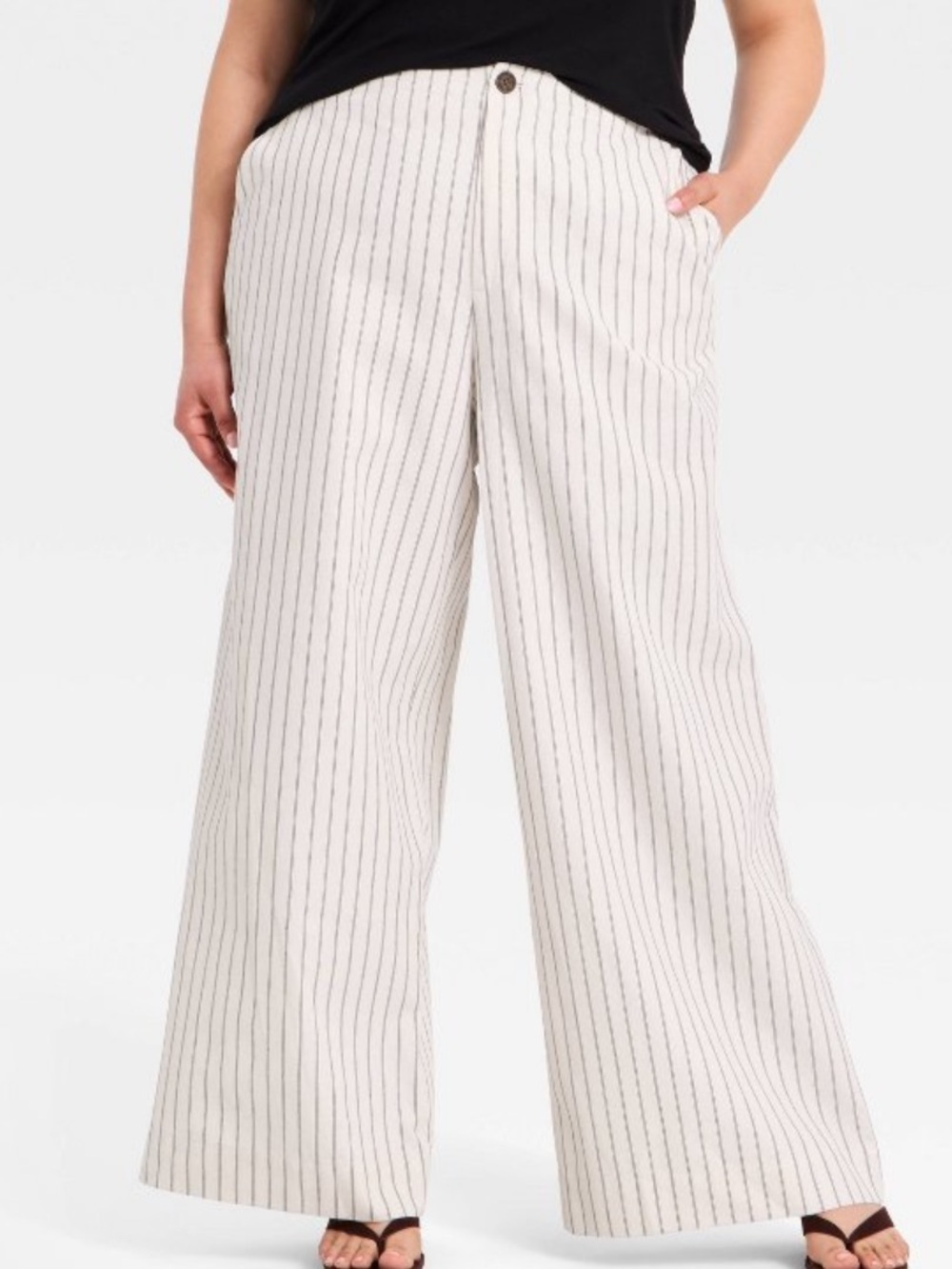 Women's Faux Linen Trousers - A New Day Beige Striped